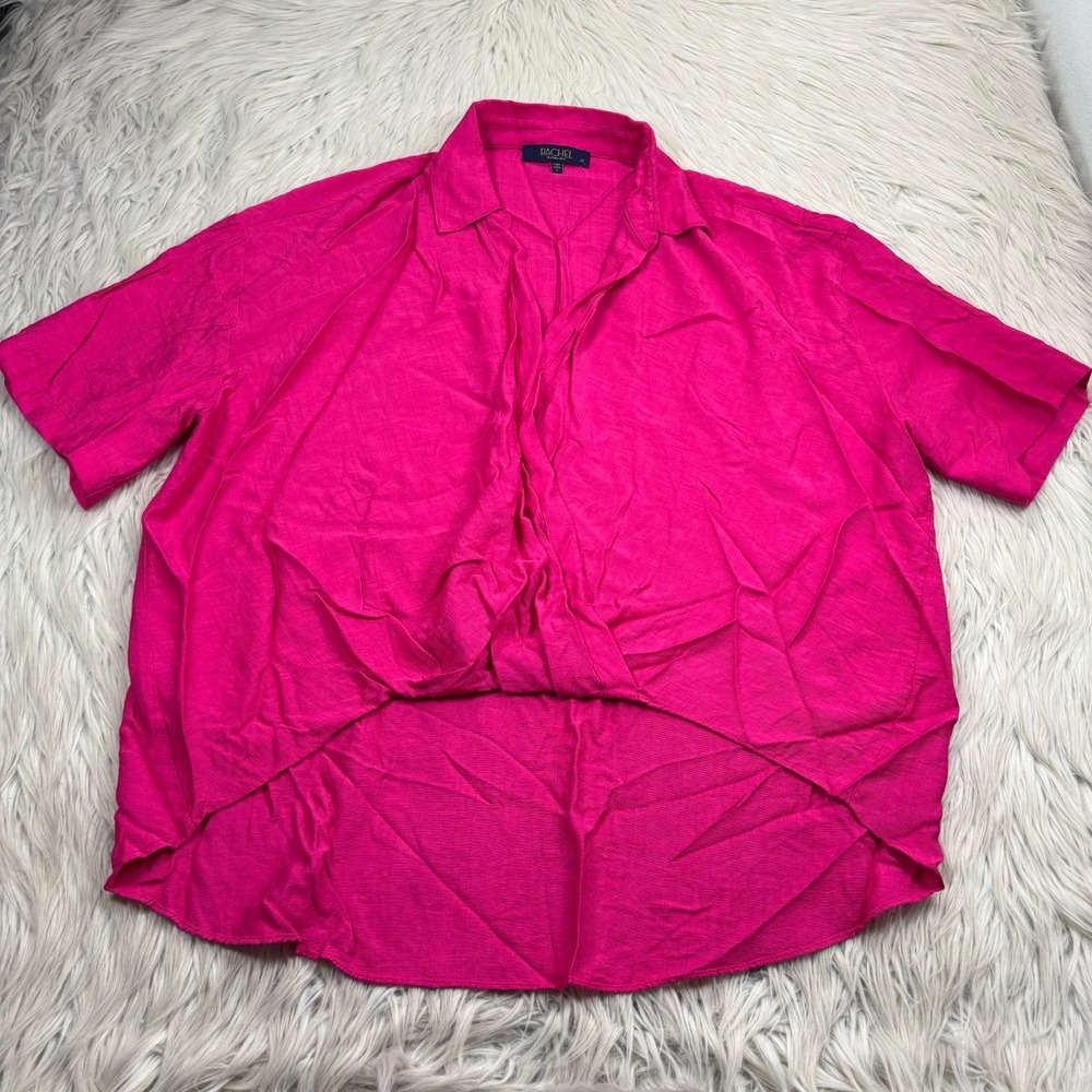 Rachel Roy Women's L Pink V-Neck Pleated Hem Relaxed Fit Blouse‎ Resort Cabana